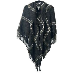 Demdaco Elegant Gray Wrap Shawl Poncho One Size Open Front Fringe Boho C4